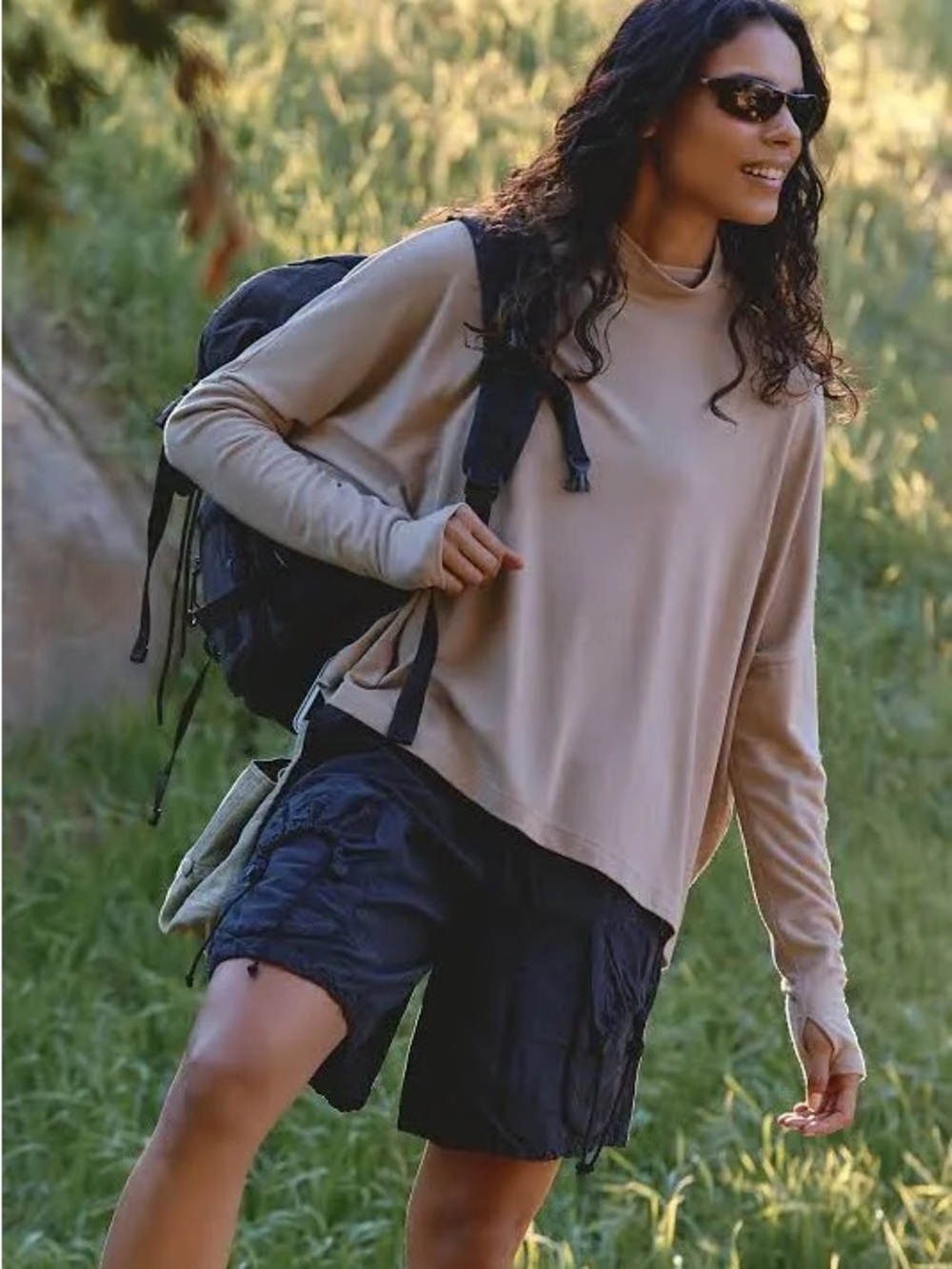 NWT new XS free people movement flow tencel wool layer top flowy mushroom taupe - Picture 1 of 13